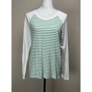 J. Crew T Shirt Women's Cotton Blend Long Sleeve Shirt White Green Striped M